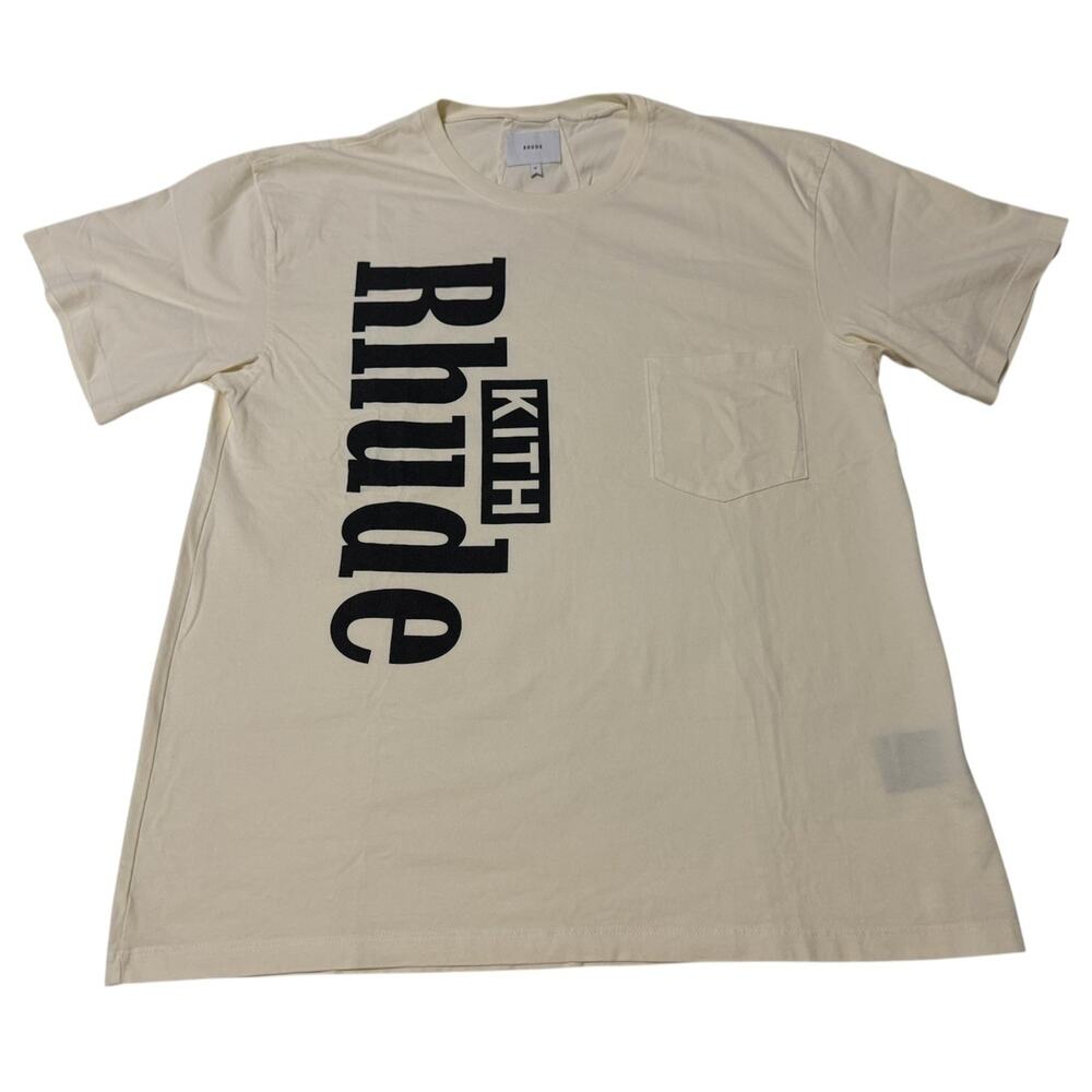 RHUDE x KITH Men's XS Fits like Large Cream Side Logo T-Shirt 100% Authentic